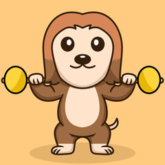 Vector illustration of premium cute dog doing sport lifting gold