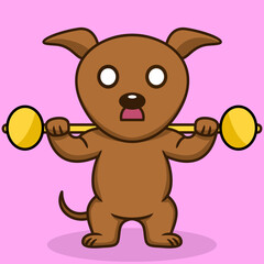 Vector illustration of premium cute dog doing sport lifting gold