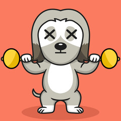 Vector illustration of premium cute dog doing sport lifting gold