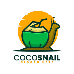 Vector Logo Illustration Coconut Snail Simple Mascot Style.