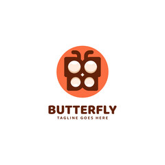 Vector Logo Illustration Butterfly Simple Mascot Style.