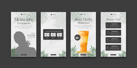 Beauty cosmetic social media stories template with mockup bundle banner set
