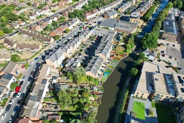 Foto auf Alu-Dibond Aerial view of River Side and Boats at Hemel Hempstead Town of England UK © Altaf Shah