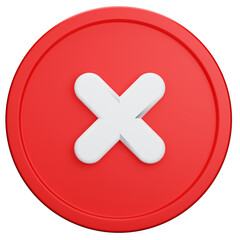 Obraz premium red button with cross rejection on transparent background. 3D Illustration