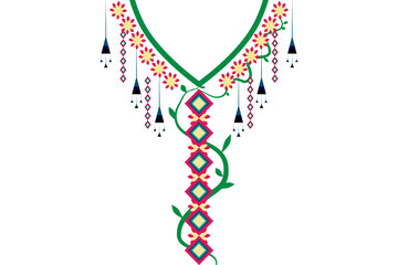 Geometric Ethnic necklace, neckline embroidery colorful traditional pattern design for woman clothing, jewelry, collar shirts, T-shirt.