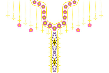 Geometric Ethnic necklace, neckline embroidery colorful traditional pattern design for woman's clothing, jewelry, collar shirts, and T-shirts.