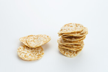 Keripik Tempe or Tempe chips, a typical Indonesian food made from thinly sliced ​​tempeh and then fried using seasoned flour. It's salty and savory. 
