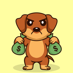 Vector illustration of premium cute dog carrying a sack