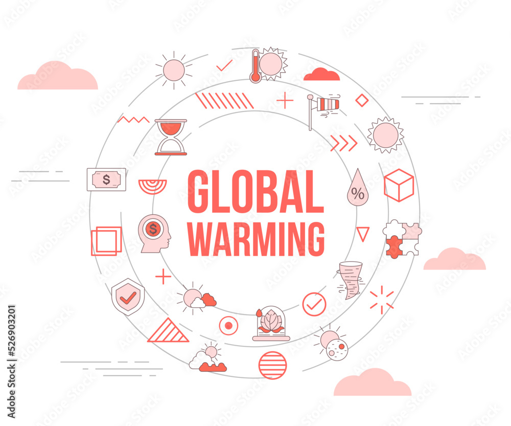 Poster global warming concept with icon set template banner and circle round shape
