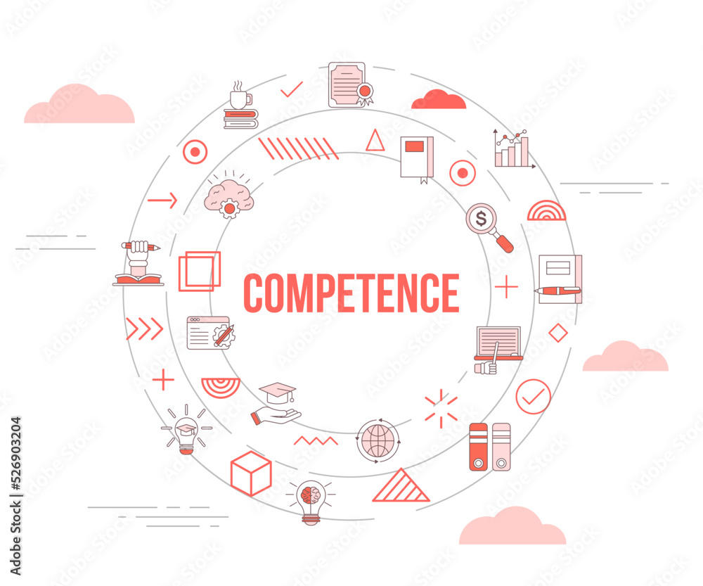 Poster competence concept with icon set template banner and circle round shape