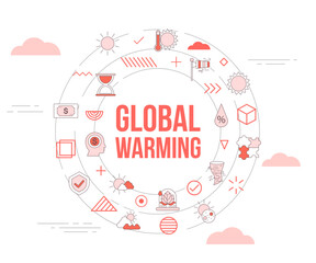global warming concept with icon set template banner and circle round shape