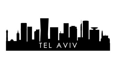 Tel Aviv skyline silhouette. Black Tel Aviv city design isolated on white background.