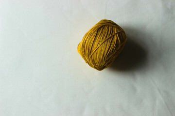 yellow orange ocher yarn skein of cotton, synthetics, viscose, for crocheting and knitting, macrame...
