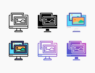 Image icon set with different styles. Style line, outline, flat, glyph, color, gradient. Can be used for digital product, presentation, print design and more.