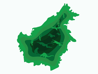 borneo island papercut topography illustration .borneo rainforest papercut concept