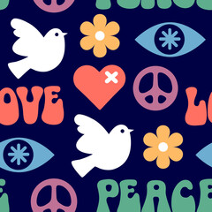  love and peace color seamless vector pattern