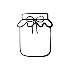 Hand Drawn Mason Jar. Sketch Jar with ribbon. Vector outline doodle illustration isolated on white - obrazy, fototapety, plakaty