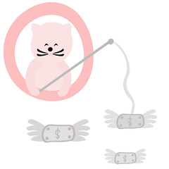 cute cat print in pastel colors hand drawn vector illustration