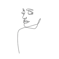 Female Face Line Art Drawing. Woman Face Minimalist Illustration. Woman Minimal Sketch Drawing. Abstract Single Line, Home Decor, Wall Art. Vector EPS 10 
