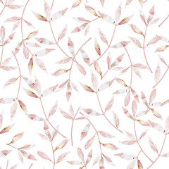 Floral Seamless Pattern with Simple Leaves for Organic and Healthy Food Packaging, Textile, Fabric, Natural Eco Cosmetics, Vegan Product. Vector EPS 10