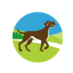 English Pointer Dog Pointing Up Circle Retro