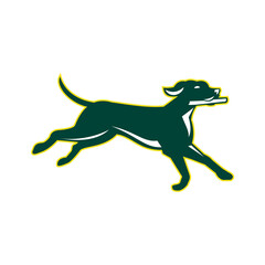 English Pointer Dog Fetching Stick Retro