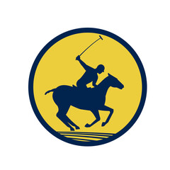 Illustration of a polo player riding horse with polo stick mallet viewed from the side set inside circle on isolated background done in retro style