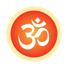 Bright glowing OM icon. Om Indian sacred sound. The symbol of the divine triad of Brahma, Vishnu and Shiva. Religious symbol.