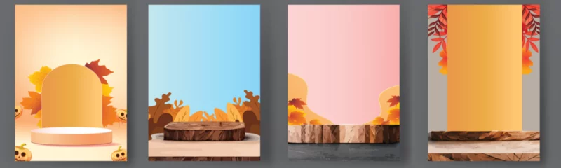 Poster podium stage autumn season paper art colorful for show banner sale vector illustation © Sarin