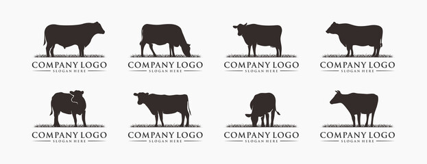 Silhouette cow livestock, farm logo bundle. Perfect for company logos, business and branding. - obrazy, fototapety, plakaty