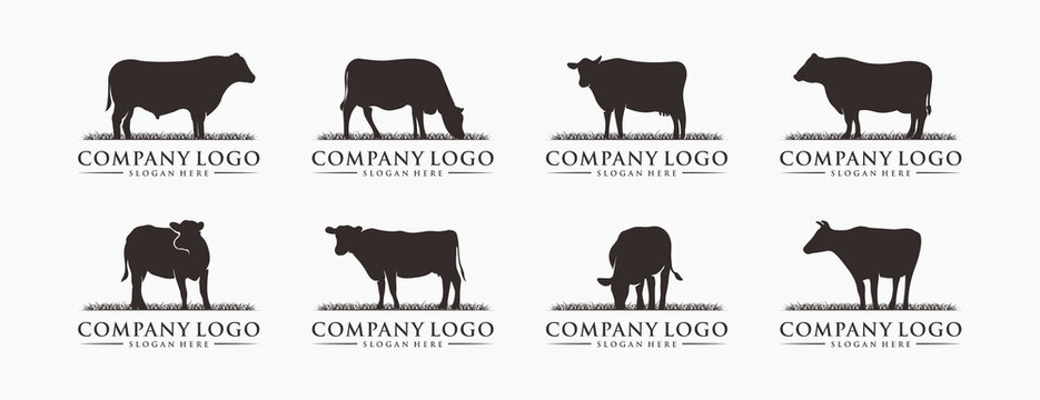 Silhouette cow livestock, farm logo bundle. Perfect for company logos, business and branding.