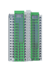 Tenement house on white background. 3D rendering.