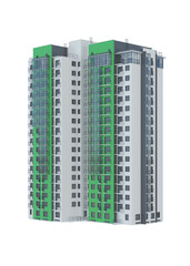 Tenement house on white background. 3D rendering.