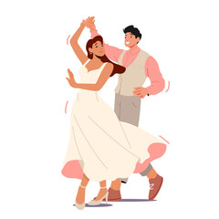 Fototapeta na wymiar Marriage Ceremony Celebration, Young Husband and Wife Dancing Waltz. Happy Newlywed Couple Perform Wedding Dancing