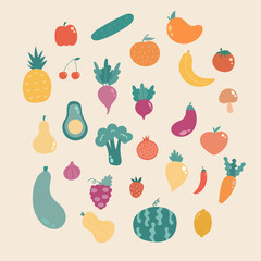 Set Of Fruits And Vegetables