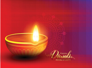 Happy Diwali with realistic oil lamp on background for Diwali Festival, Diwali holiday Background with rangoli, Diwali celebration
