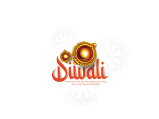 Happy Diwali with realistic oil lamp on background for Diwali Festival, Diwali holiday Background with rangoli, Diwali celebration