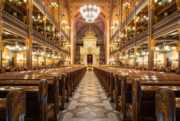 Budapest, Hungary. Inside of the Dohany street Synagogue. This is an Jewish memorial center also...
