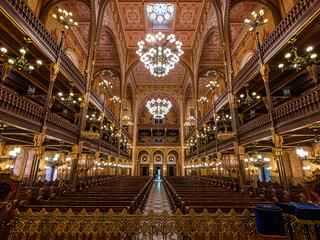 Budapest, Hungary. Inside of the Dohany street Synagogue. This is an Jewish memorial center also known as the Great Synagogue or Tabakgasse Synagogue. It is the largest synagogue in Europe