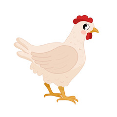 Vector  illustration of cartoon cute hen isolated on white background. Farm animals collection. 
