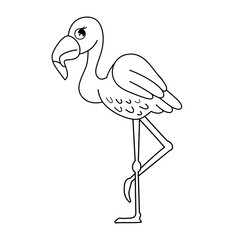 Naklejka premium Vector outline illustration of cartoon cute flamingos isolated on white background. Coloring book for children.
