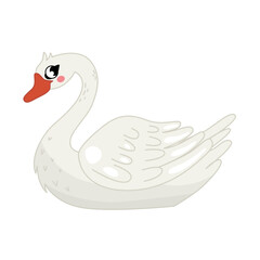 Vector  illustration of cartoon cute swan isolated on white background. 