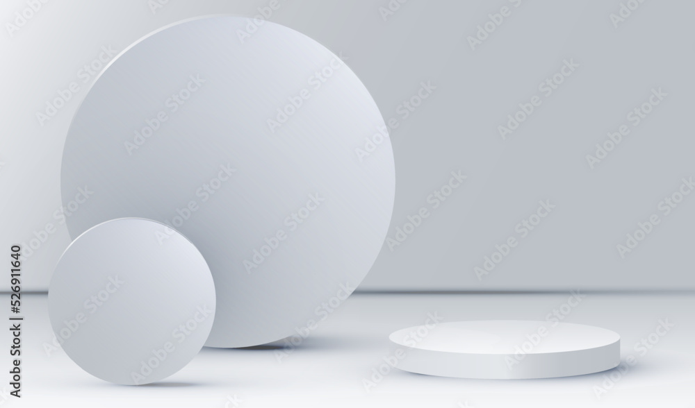 Poster empty podium place to display product with geometric 3d round shape vector background. cosmetic comm