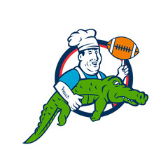 Chef Twirling Football Carry Alligator Circle Retro