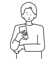 スマートフォンを手に持つ男性のイラスト素材　線画のみ