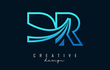 Outline blue letters DR d r logo with leading lines and road concept design. Letters with geometric design.