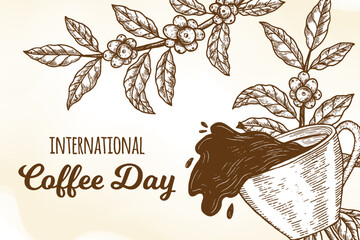 hand draw international coffee day illustration background