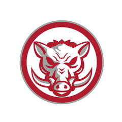 Fototapeta premium Wild Boar Razorback Head Angry Circle Retro