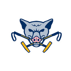 Wild Hog Head Crossed Polo Mallet Retro