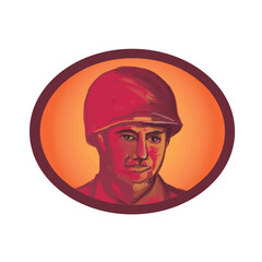 World War Two American Soldier Head Watercolor